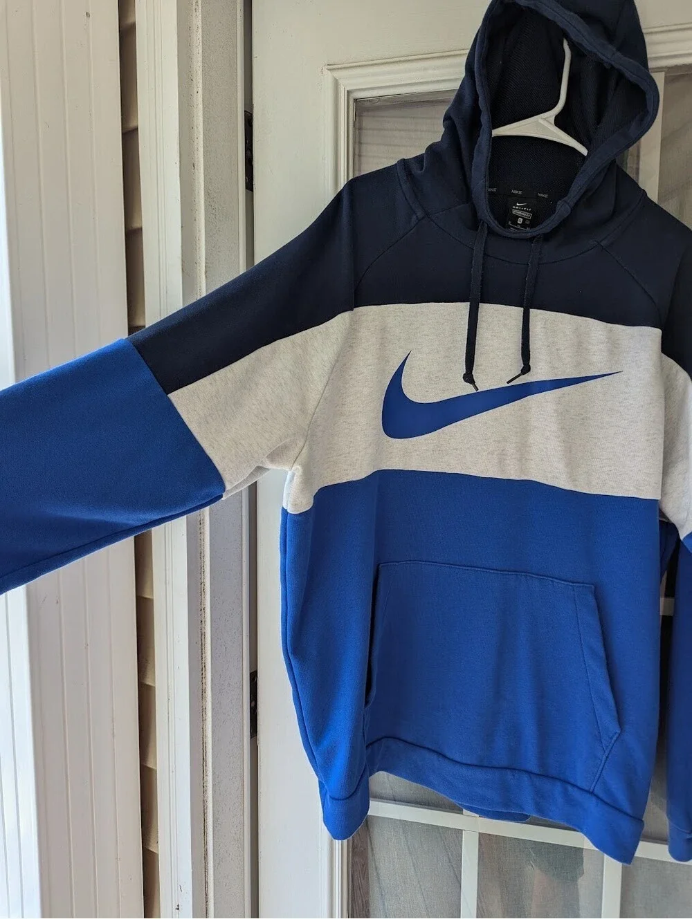 Nike Dri-FIT Hoodie XL Gray Blue Colorblock Pullover Swoosh Fleece Sweatshirt